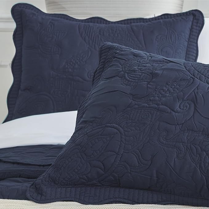 HZ & HY Oversized King Bedspread, Quilted Coverlet Bedding Set, Lightweight Thin Comforter, Reversible, Luxurious, 5 Piece, 100% Microfiber, Navy Blue