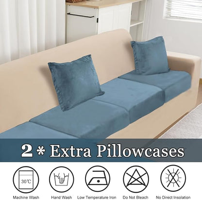 NAISI Sectional Couch Cover 4 Pieces Velvet Separate Couch Cushion Covers L Shape Soft Stretch Sofa Slipcovers with 2pcs Pillowcases for Left/Right Chaise Sectional Couch(3 Seater+1 Chaise,Teal)