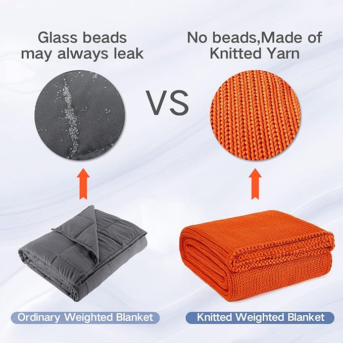 Guohaoi Knitted Weighted Blanket for Adults (Orange 60"x80" 20lbs) No Beads Cooling Throw Blanket for Hot Sleepers, Home Decor Breathable Chunky Knit Heavy Blanket Use on Queen/King Size Bed