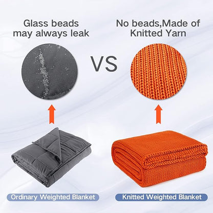 Guohaoi Knitted Weighted Blanket for Adults (Orange 48"x72" 20lbs) No Beads Cooling Throw Blanket for Hot Sleepers, Home Decor Breathable Chunky Knit Heavy Blanket Use on Full Size Bed