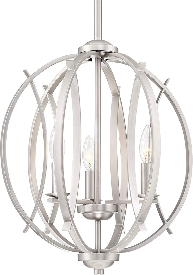 Possini Euro Design Spherical Brushed Nickel Pendant Chandelier Lighting 16" Wide Modern Orb 3-Light Fixture for Dining Room Living House Home Foyer Kitchen Island Entryway Bedroom High Ceilings