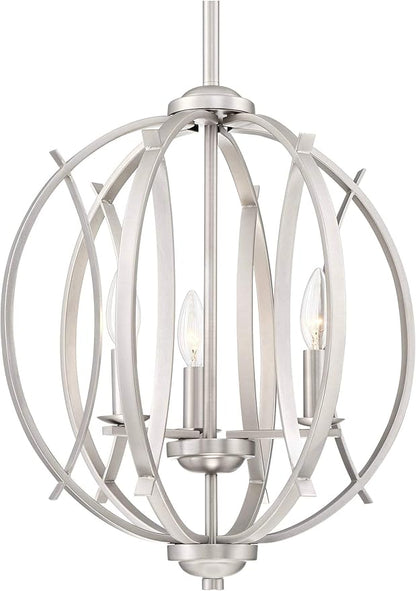 Possini Euro Design Spherical Brushed Nickel Pendant Chandelier Lighting 16" Wide Modern Orb 3-Light Fixture for Dining Room Living House Home Foyer Kitchen Island Entryway Bedroom High Ceilings
