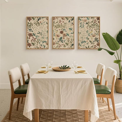 Large Abstract Vintage Floral Framed Canvas Wall Art Set,Boho Retro Neutral Wildflower Wall Decor,Mid Century Antique Flower Botanical Artwork for Living Room,Bedroom,Farmhouse- 16"x24"x3