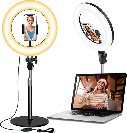 Desk Ring Light with Stand - 10.5'' Desktop Ring Light with Phone Holder for Video Recording, Circle Light for Computer Zoom Meeting Video Conference Lighting Video Calls Podcast Streaming