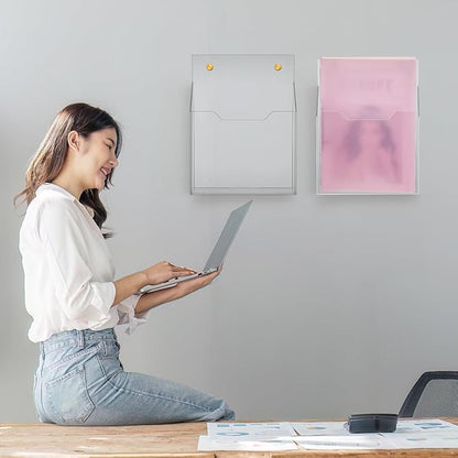 2Pcs Clear Acrylic File Holder Wall Mount Mail Magazine Organizer File Holders with Screw Wall Pocket Office Document Storage Rack Magazine Letter Brochure(12.6"x9.5"x2.4",Vertical)