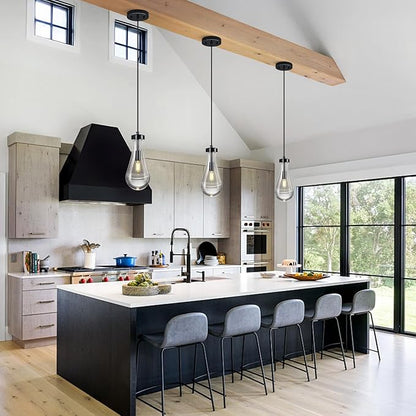 Raindrop Pendant Lights Kitchen Island Teardrop PlatingBlack Hanging Light Fixtures Clear Solid Glass Pendant Light Modern Chandeliers for Dining Room Porch Corridor Living Room(Black 2-Pack)