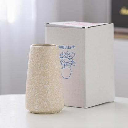 Beige Vase - 6" White Textured Vase, Pampas vase, Boho Rustic Vases for Home Decor, Farmhouse Decor, Minimalist Cream Modern Flower vases for Centerpieces, Living Room, Bedroom