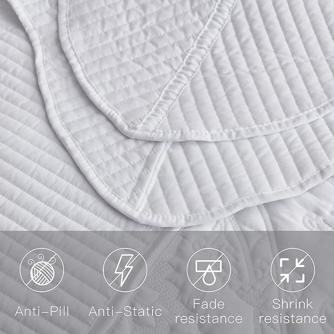 CHIXIN Bedspread Coverlet Quilt Set Full Size - Lightweight Bedding Cover - Beautiful Stitching - 5 Piece Reversible Bedspread - Gorgeous Damask Paisley Pattern (Full, Pure White)