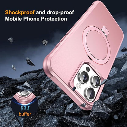 Compatible with iPhone 15 Pro Case with Invisible Magnetic O-Ring Stand Military-Grade Case for iPhone 15 Pro 6.1" [Compatible with Mag-Safe][Great Grip Feeling], Rose Gold