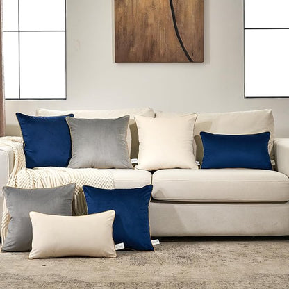 Aeckself Pack of 2 Gray Velvet Pillow Covers 20 x 20 Inch, Modern Luxury Decorative Pillowcase with Gold Trim Edge, Comfortable Soft Solid Cushion Case for Couch Bedroom Living Room