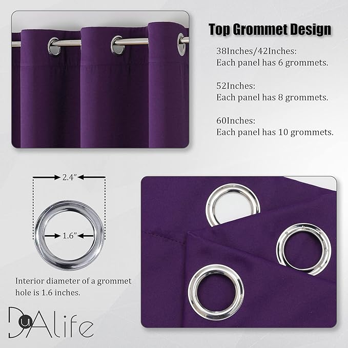DUALIFE Royal Purple Blackout Curtains for Bedroom 42 x 84 Inch Length Set of 2 Curtain Panels - Thermal Insulated Room Darkening Curtains