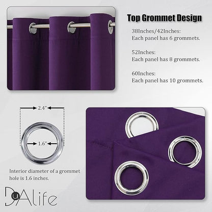 DUALIFE Dark Purple Blackout Curtain Panels for Small Window Treatment 54 Inch Length Set of 2 Panels Thermal Insulated Room Darkening Bedroom Curtains Drapes for Living Room 38x54 Inch