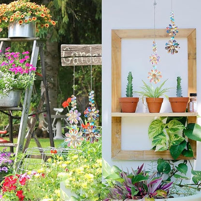 2 PCS Crystal Flower Sun Catcher Prisms Colorful Suncatcher Hanging Ornament Crystals Sunflower Rainbow Maker Suncatchers for Windows Hanging Indoor Outdoor Balcony Aesthetic Home Patio Garden Decor