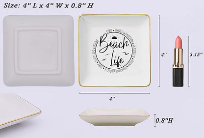 NZY Beach Life Gifts for Women Her-Ocean Sunset Beach Vacation Gift for Seaside Lover-Seasaid Travel Lovers Present-Ceramic Jewelry Tray Trinket Holder Ring Dish