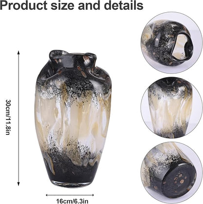Hand Blown Smoke Glass Vase,Black Amber Vases Home Decor,Vintage Gray Glass Vase, Round Bubble Art for Flowers,Farmhouse Vases for Table Decor and Modern Home Unique Abstract Design (L)
