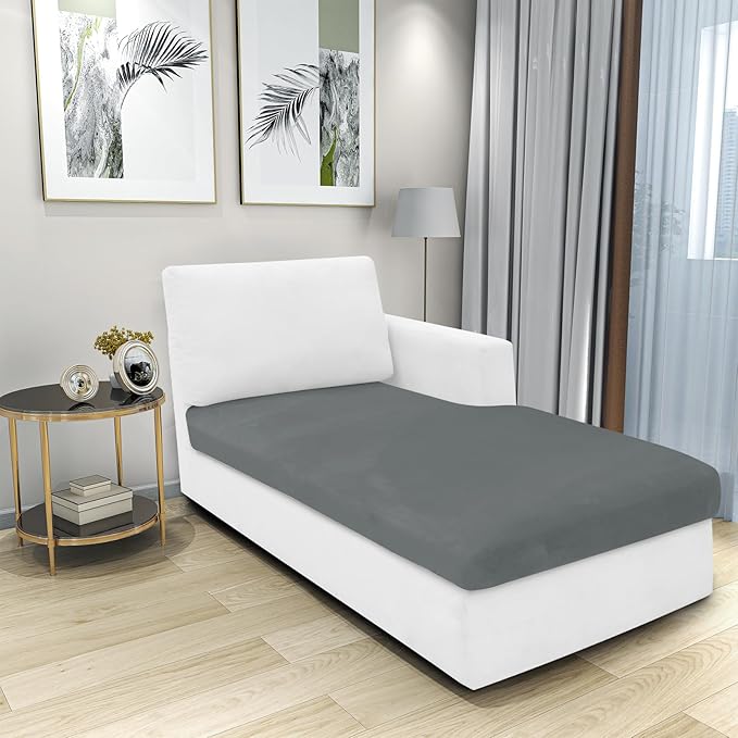 MAXIJIN 1 Piece Velvet Chaise Cover Stretch Sectional Couch Covers for L Shaped Sofa Fitted Soft Chaise Lounge Cushion Cover Sofa Slipcover with Elastic Bottom (Chaise Cover, Light Grey)