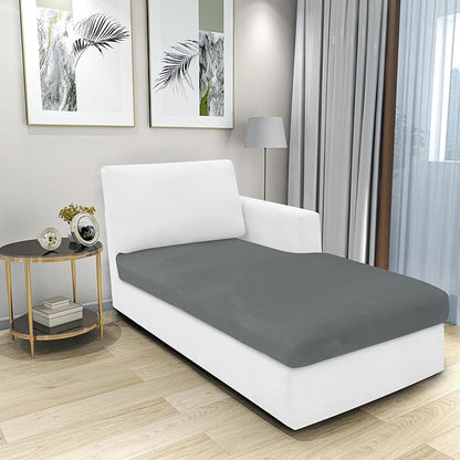 MAXIJIN 1 Piece Velvet Chaise Cover Stretch Sectional Couch Covers for L Shaped Sofa Fitted Soft Chaise Lounge Cushion Cover Sofa Slipcover with Elastic Bottom (Chaise Cover, Light Grey)