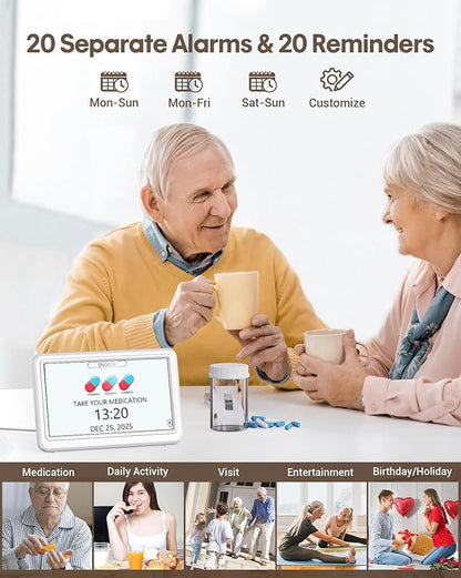 Digital Clock with Date and Week for Seniors, Alzheimer's Dementia Clock with 20 Alarms and 6 Medicine Reminders, 12 Display Modes Large Font Digital Calendar Alarm Clock for Vision Impaired(7 Inch)