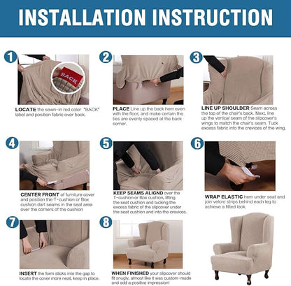 H.VERSAILTEX Wing Chair Slipcover Chair Covers for Wingback Chairs Wingback Chair Covers Slipcovers 1 Piece Stretch Sofa Cover Furniture Protector Soft Spandex Jacquard Checked Pattern, Sand