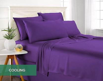 King Pillowcases by Pure Bamboo, Genuine 100% Organic Viscose Derived from Bamboo, Luxuriously Soft & Cooling, Double Stitching, Envelope Closure (2 King Pillowcases, Purple)