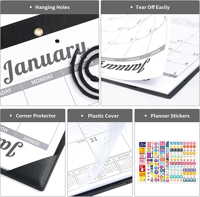 Ospelelf Desk Calendar 2026-2027 Wall Monthly Planner 12"x17" Leather Pad with Protective Cover 18 Months January 2026 - June 2027 Black