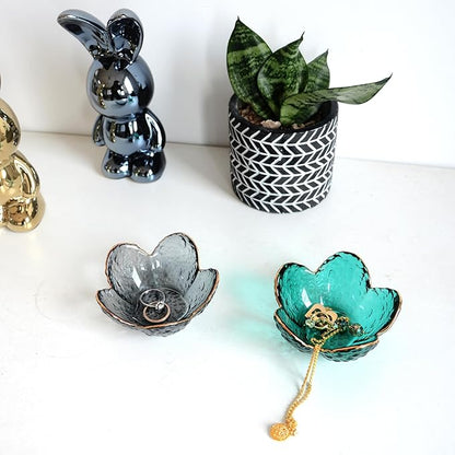 Green Flower Ring Dish Jewelry Tray, Small Glass Trinket Tray for Rings Earrings, Present for Wife Mom Daughter Women