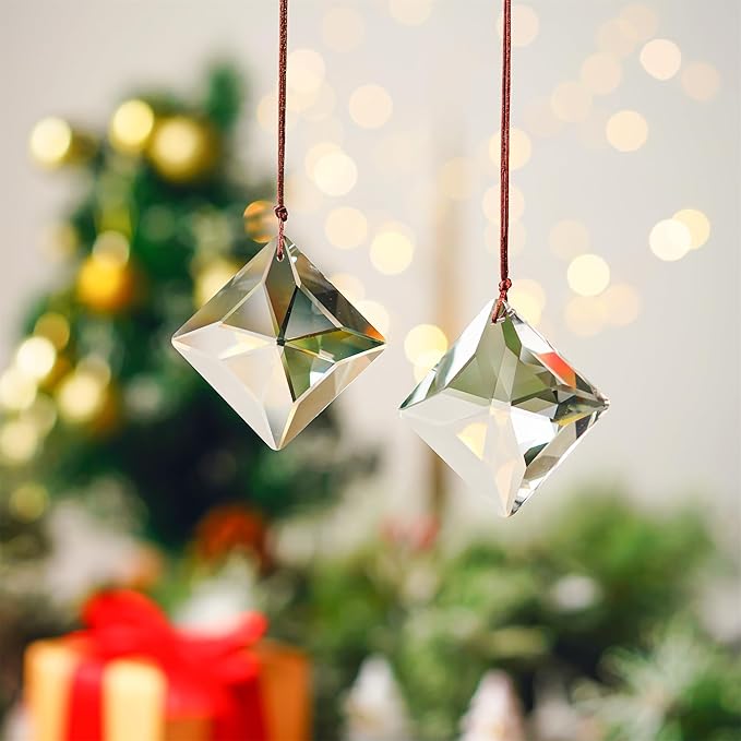 HDCRYSTALGIFTS 2PCS 50mm Clear Crystal Sun Catcher Prisms, Hanging Suncatchers with Glass Prism, Rainbow Maker for Windows, Balcony, Kitchen, Garden, Christmas Tree Decoration