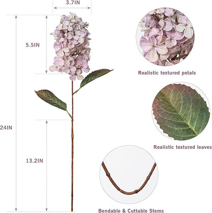 Fake Hydrangea Silk Flowers with Stems,Faux Hydrangea Artificial Flowers Purple for Home Wedding,Dried Hydrangea Artificial Flowers Bouquet Vase Decor 24"（Light Purple ） 8pcs No Vase
