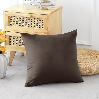 Artscope Luxury Velvet Pillow Covers Decorative Square Pillowcases Soft Solid Cushion Cases for Couch Sofa Bedroom Home Decor 20x20 Inch Chocolate Brown