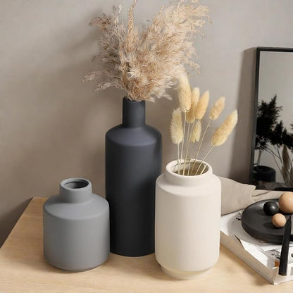 Modern Ceramic Vase Set, Neutral Decorative Vases for Home Decor, Small Flower Pottery Vase Sets for Pampas Grass Dried Flowers, for Living Room, Mantel, Shelf, Bedroom, Bathroom