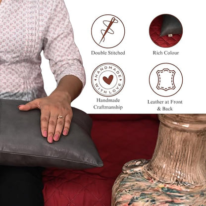 100% Lambskin Leather Pillow Cover - Sofa Cushion Case - Decorative Throw Covers for Living Room & Bedroom, 10x18 Inch - Grey Antique Plain Pack of 2