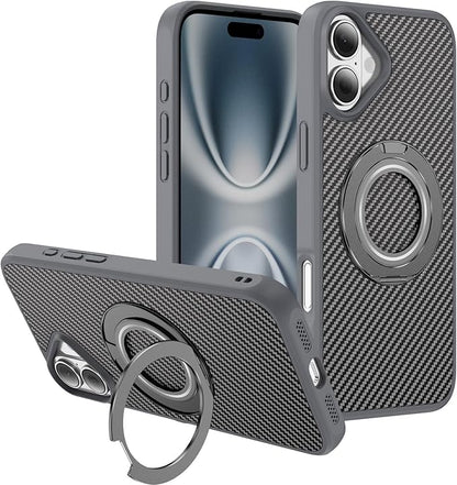 Mag-Stand Carbon Fiber Case for iPhone 17, 360° Rotate Magnetic Stand, Compatible with MagSafe, 15FT Military Protection, Slim Shockproof Magnetic Kickstand Mag Phone Case for Men Women Gray