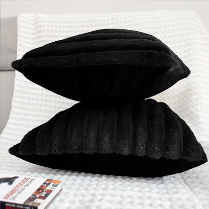 2 Pack 24x24 Pillow Cover Velvet Pillow Covers, Faux Fur Square Throw Pillow Covers for Living Room Decorations Throw Pillow Case, Throw Pillow Cover Cushion Cover for Home Sofa Bedroom Car, Black