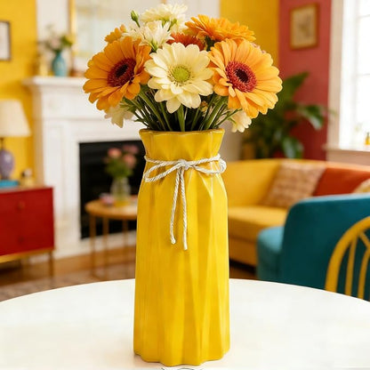 Ceramic Vase for Home Decor Yellow Flowers 9.5" H x 3.9" W Modern Flower Vase for Pampas Grass Dried for Living Room Decorations Porcelain Tulip Vases for Table Kitchen Decor