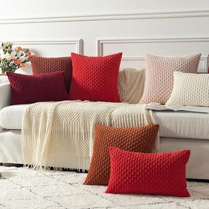 Kevin Textile Christmas Corduroy Decorative Throw Pillow Covers 12x20 Inch Pack of 2 Soft Boho Striped Pillow Covers Modern Farmhouse Home Decor for Sofa Living Room Couch Bed Red