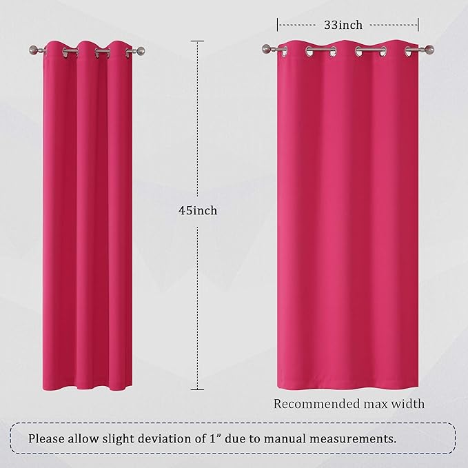 DUALIFE Solid Blackout Curtain Panels for Living Room 45 Inch Length Hot Pink Thermal Insulated Room Darkening Curtains Grommet Top 38''x45'' Raspberry Sorbet
