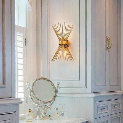 EDISLIVE 2-Bulb Bathroom Vanity Light Mid-Century Modern Starburst Wall Sconce Lamp 11 x 4.7 x 15.8in Wall Light for Hallway Bedroom Bathroom Gold