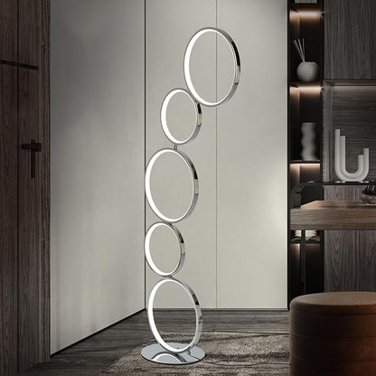 COSYLUX LED Modern Floor Lamp for Bedroom, 3 Way Bright Dimmable Corner Standing lamp with 5-Ring for Living Room & Office Reading Light, 3260LM, 6000K, Chrome.