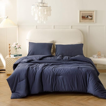 ROSGONIA Navy Blue Comforter Set Queen, 3pcs (1 Boho Blue Comforter & 2 Pillowcases) All Season Soft Bedding Lightweight Bedspread Blanket Quilt