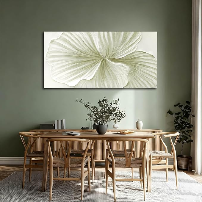 MLART99 Large Green Flower Wall Art Plant Ginkgo Canvas Hand-drawn Painting Modern 29x58 Abstract Botanical Artwork Minimalist Decoration for Living Room Bedroom Office
