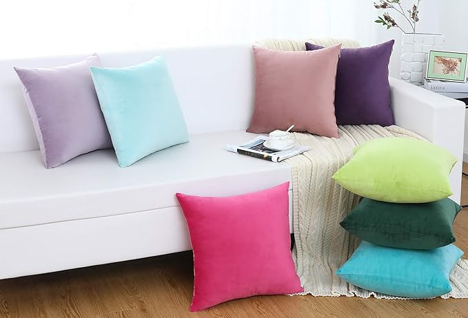 Jeneoo Set of 2 Decorative Throw Pillow Covers Soft Velvet Comfy Solid Couch Cushion Cases for Livingroom Bed Sofa Decor (Sky Blue, 18 x 18 Inches)