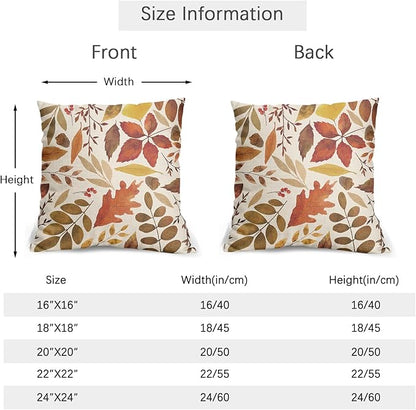 Fall Leaf Pillow Covers 16x16 Set of 2 Brown Beige Maple Leaves Autumn Harvest Throw Pillow Cases with Zipper Outdoor Decorative Cushion Cover Rustic Decoration Farmhouse Home Sofa Couch Bed Decor