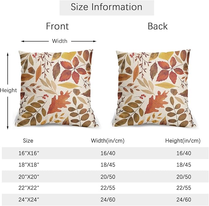 Fall Leaf Pillow Covers 22x22 Set of 2 Brown Beige Maple Leaves Autumn Harvest Throw Pillow Cases with Zipper Outdoor Decorative Cushion Cover Rustic Decoration Farmhouse Home Sofa Couch Bed Decor