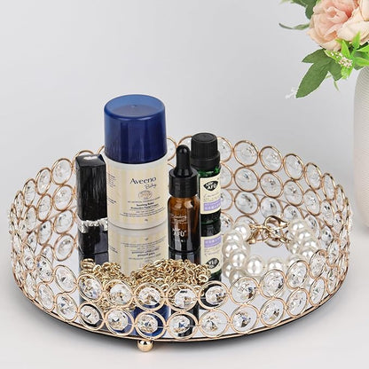 Elegant Gold Crystal Mirror Perfume Tray for Vanity, Coffee Table, and Home Decor - Small Glass Tray for Jewelry, Perfume, and Decorative Items - Bandeja para Perfumes, Perfume Trays for Dresser