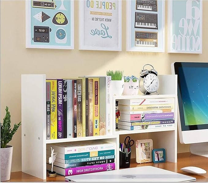 Sorfity Expandable Wood Desktop Bookshelf Desktop Organizer Office Storage Rack Wood Display Shelf - Free Style Display True Natural Stand Shelf Rack Assemble