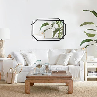 Black Bathroom Mirror, 36" x 24" Mirror Wall Decor with Modern Art Octagonal Metal Frame, for Living Room, Bedroom, Dining Room, Entryway