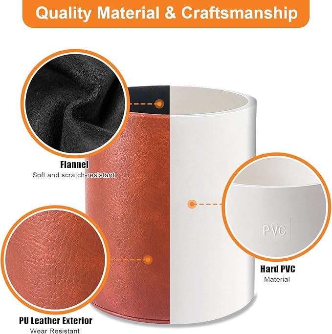 PU Leather Pencil Pen Holder Cup Stand,Desk Accessories Holder,Makeup Brush Storage Organizer,Desktop Stationery Organizer for Office School Home Supplies (Brown)