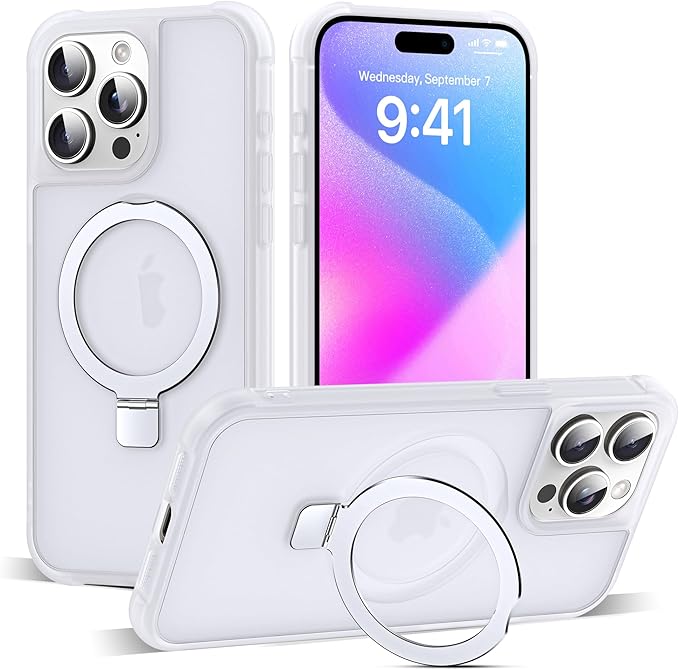 Compatible with iPhone 15 Pro Max Case with Invisible Magnetic O-Ring Stand Military-Grade Phone Case for iPhone 15 ProMax 6.7" [Compatible with Mag-Safe][Great Grip Feeling],Translucent