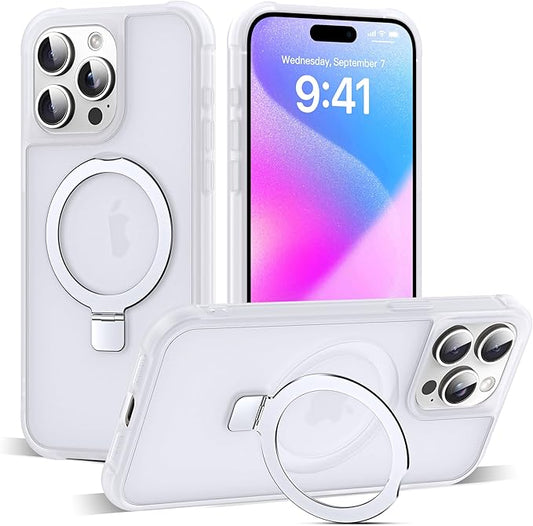 Compatible with iPhone 15 Pro Max Case with Invisible Magnetic O-Ring Stand Military-Grade Phone Case for iPhone 15 ProMax 6.7" [Compatible with Mag-Safe][Great Grip Feeling],Translucent