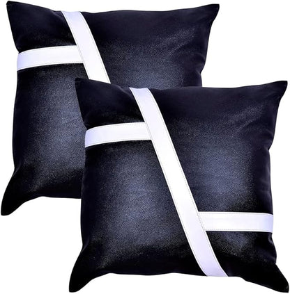 Lambskin Leather Pillow Cover - Sofa Cushion Case - Decorative Throw Covers for Living Room & Bedroom, 22x22 Inches - Blue Pack of 2